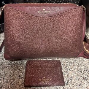 Kate Spade Sparkling Rose Crossbody Bag and Card Holder